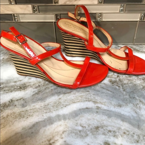 KATE SPADE PATENT LEATHER WEDGES 9 ORANGE - Picture 1 of 8